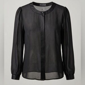 Liz Claiborne Black Sheer Long Sleeve Blouse Hidden Button Satin Panel